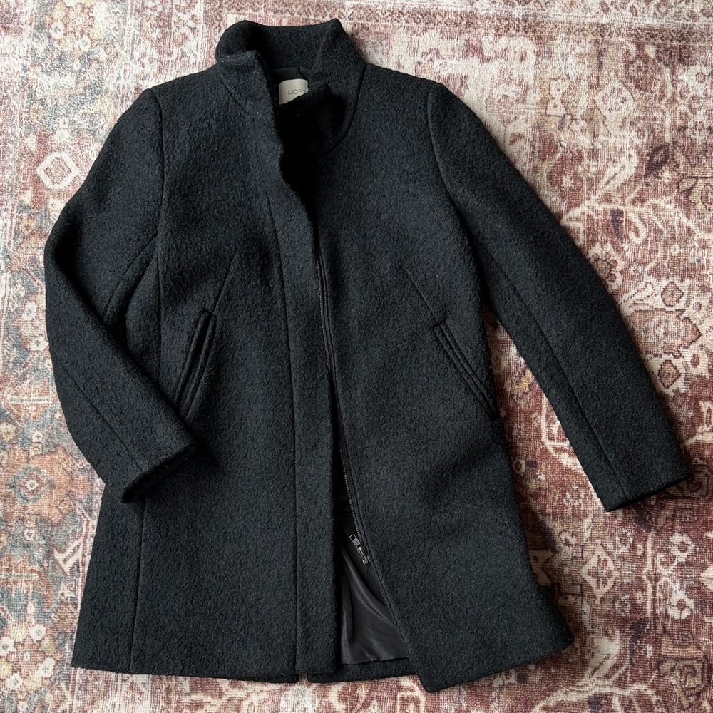 LOFT Elegant Charcoal Gray Wool Pea Coat with interior lining
